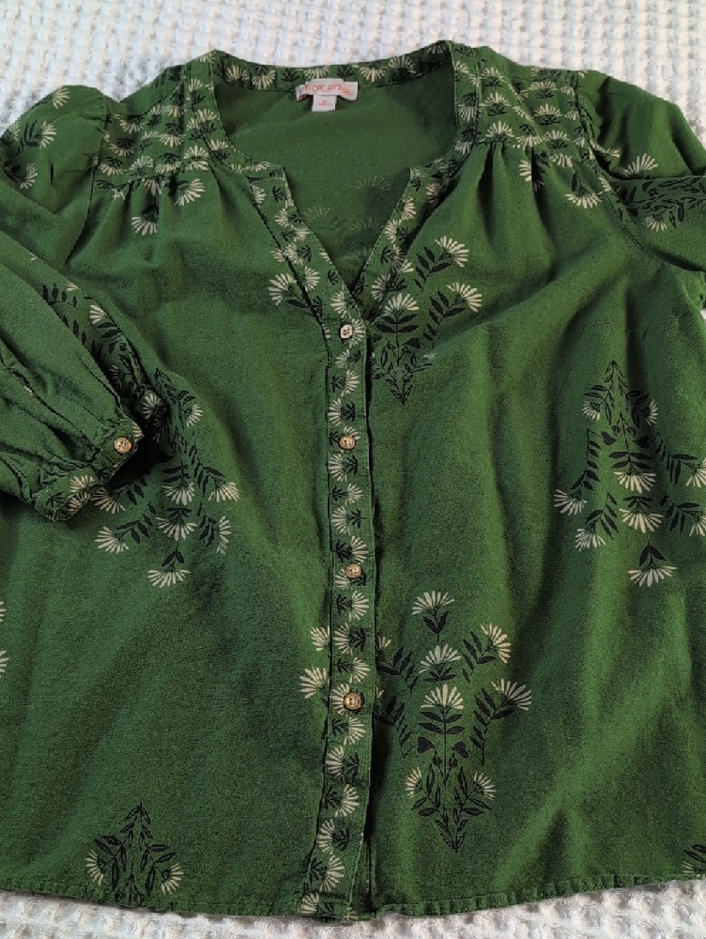 Knox Rose Boho Green Floral Print Blouse - Picture 9 of 9